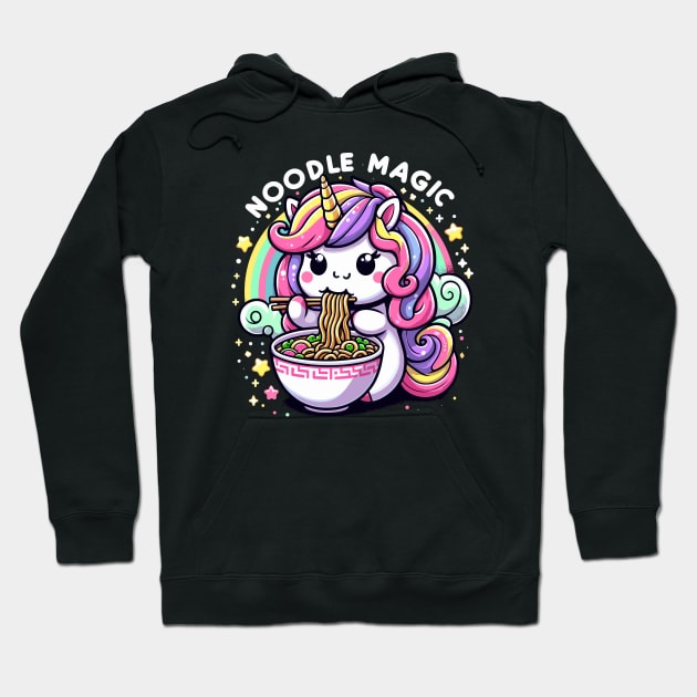 NOODLE MAGIC Adorable cute kawaii unicorn Eating noodle Hoodie by XYDstore